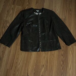 Chico’s Vintage Brown Animal Embossed Faux Leather Blazer Jacket Retro Old Money